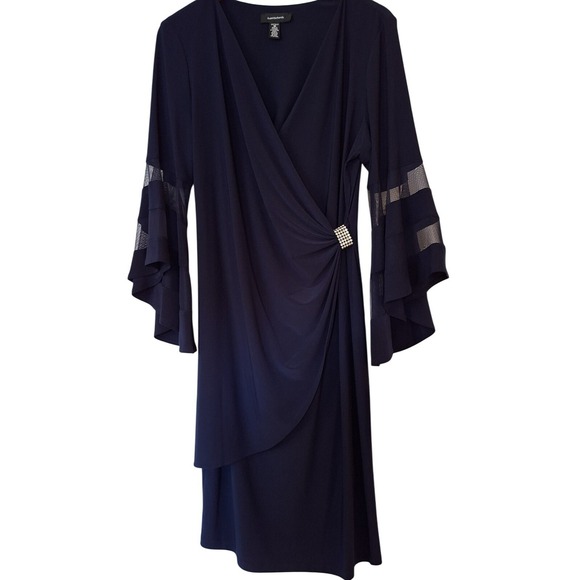 R&M Richards Navy Blue Dress Rhinestone Bell Sleeve Women's Size 16 NWT - Picture 3 of 5